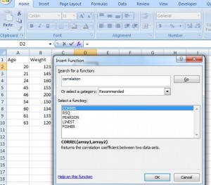 How to Compute the Pearson Correlation Coefficient in Excel - CORREL will be highlighted image