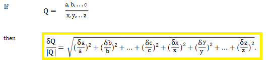 fórmula de propagación de error para producir división