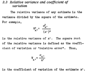 Relative variance divided by the square of the estimate formula