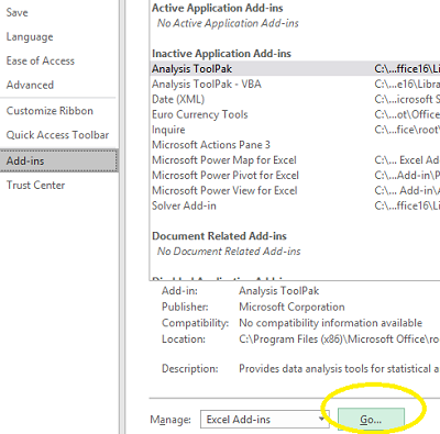 go with excel analysis toolpak go with excel analysis toolpak