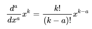 derivative formula for fractional calculus