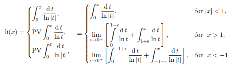 set of integrals defining logarithmic integral