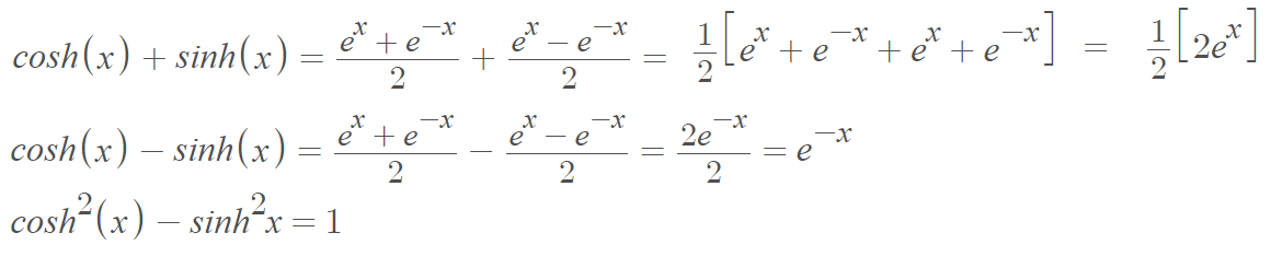 hyperbolic cosine function properties