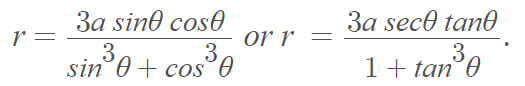 descartes folium polar equation