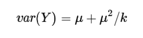 dispersion parameter example: vay(Y) = mu + mu^2 / k